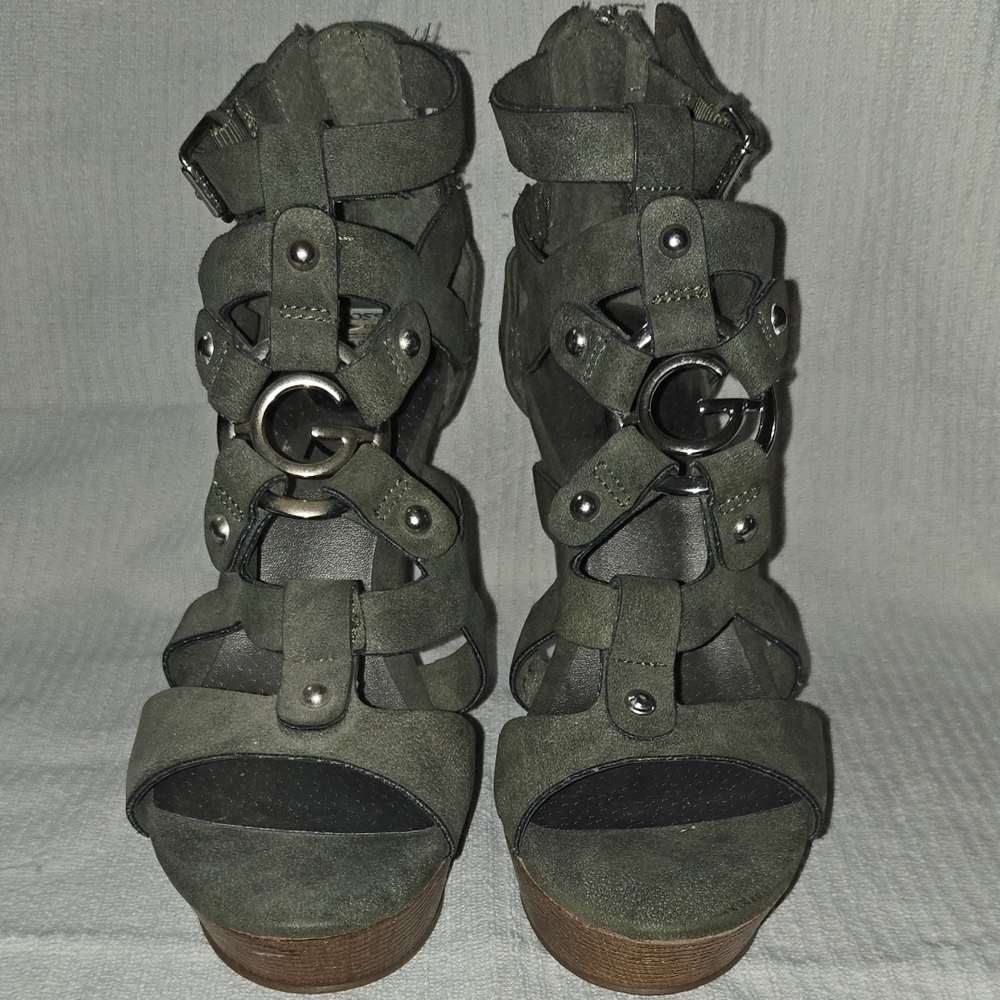 Chic Green Wedge Sandals Very Sexy Shoes, Size 7 - Picture 2 of 10